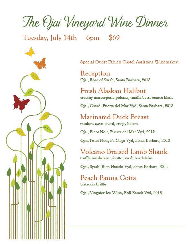 Ojai Vineyard Wine Dinner at 3rd Corner Ocean Beach