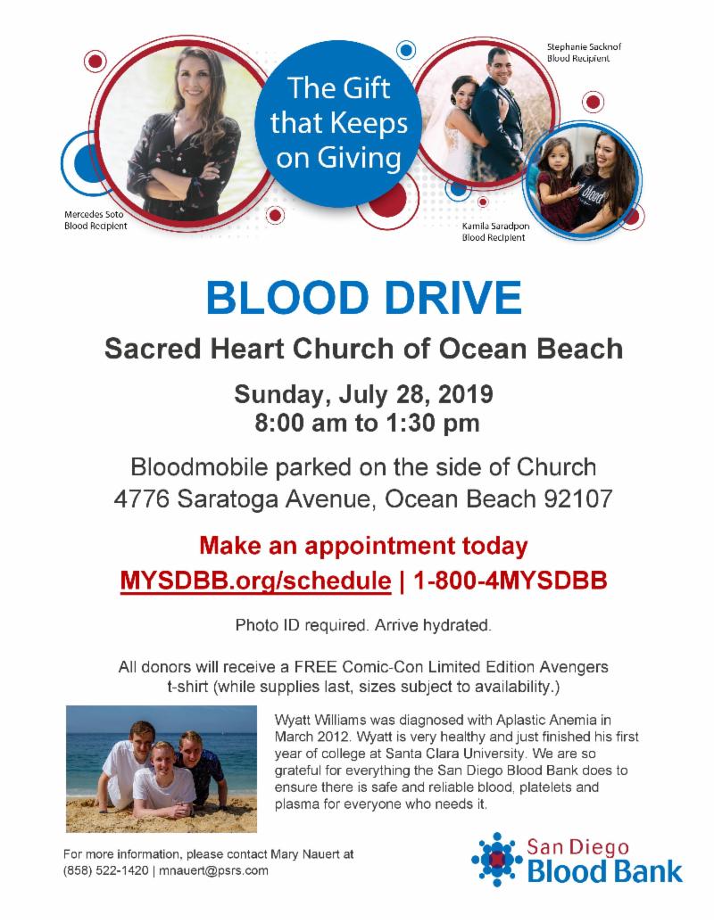 Ocean Beach News Article: Blood Drive at Sacred Heart