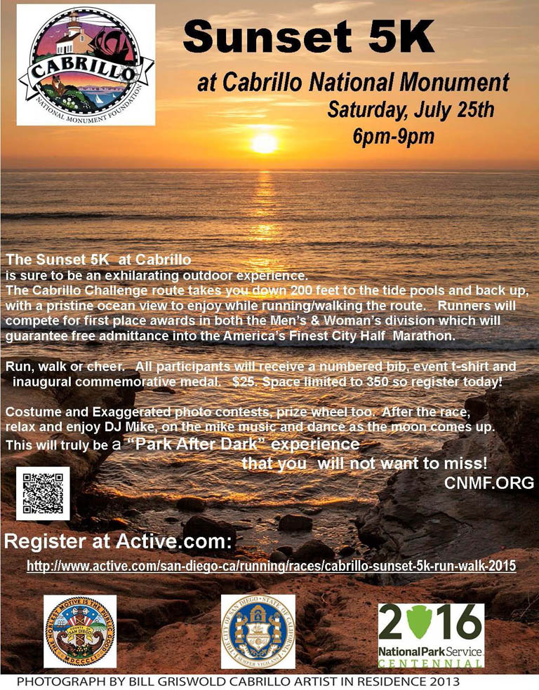 Sunset 5K at Cabrillo National Monument, Saturday, July 25, 6pm to 9pm