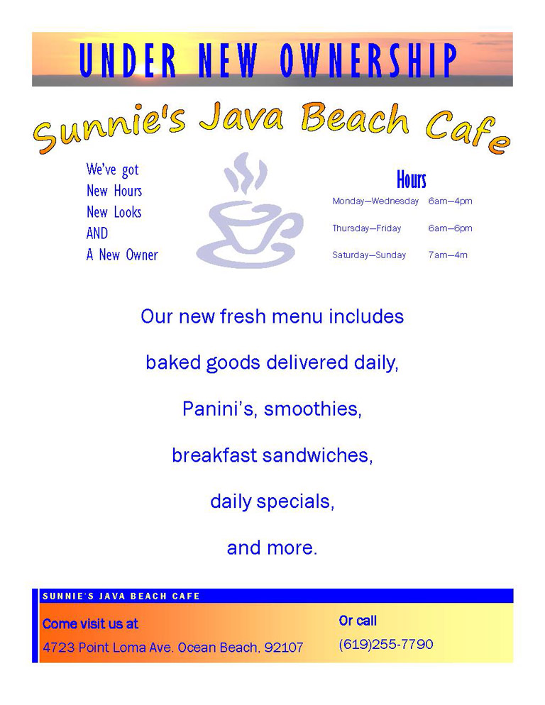 Sunnie's Java Beach Cafe launches new menu!