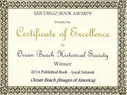 OBHS San Diego Book Awards certificate