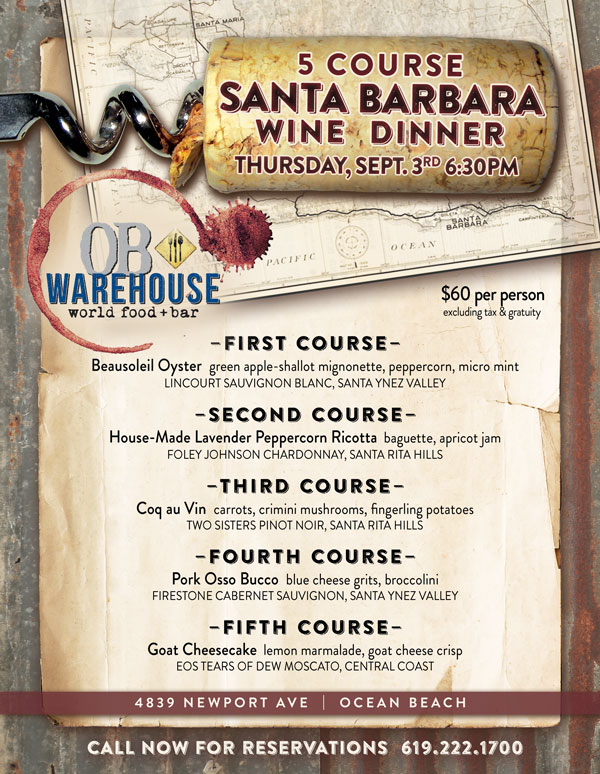 Santa Barbara Wine Dinner at OB Warehouse 