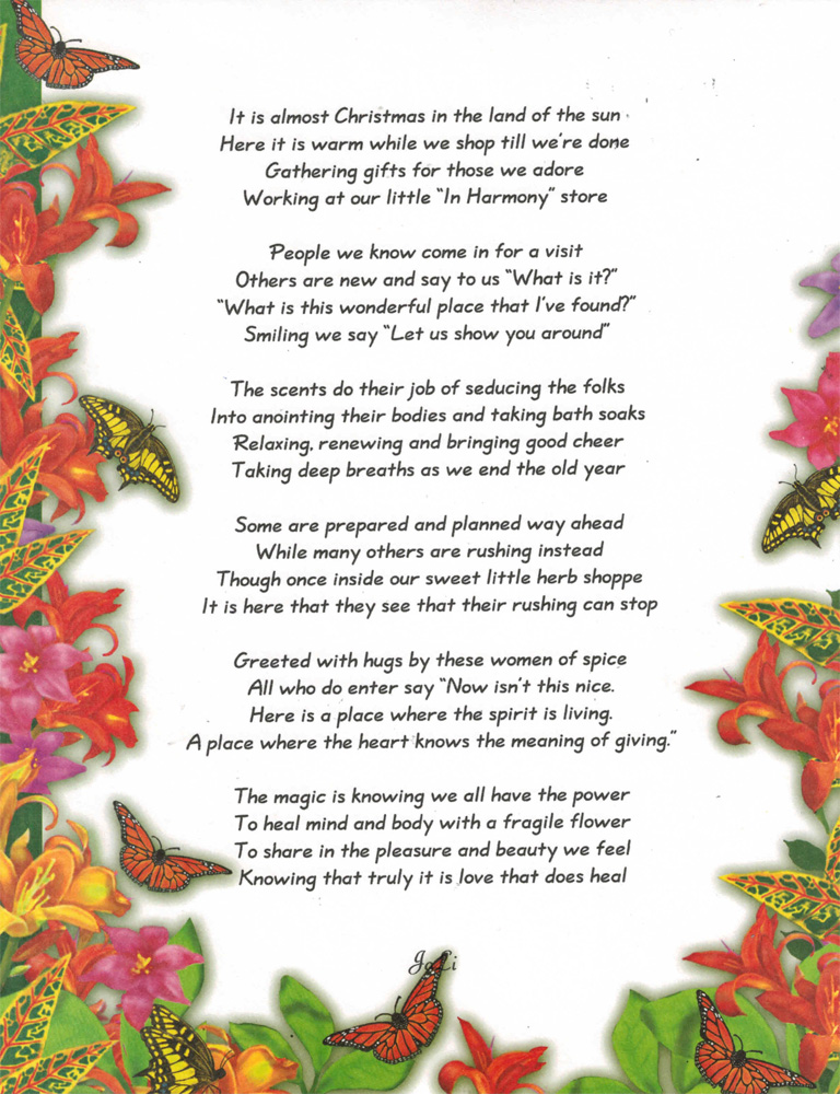 In Harmony Herbs & Spices holiday poem